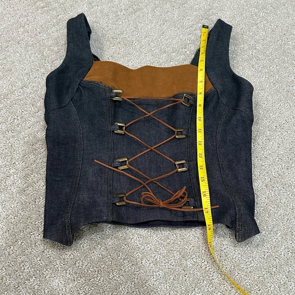 Vintage & Rare Custom Denim Corset-like Top w/Ultra Suede - Picture 2 of 10